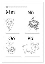 Naming the pictures letters m,n,o,p
