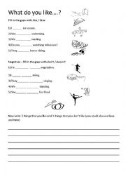 English Worksheet: What do you like?