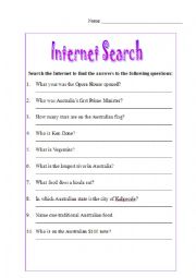 English Worksheet: Internet Scavenger Hunt