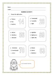 English Worksheet: numbers spelling worksheet