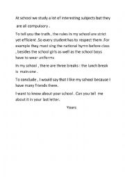 English Worksheet: A LETTER ABOUT MY SCHOOL PART 2