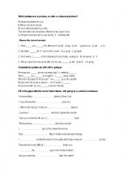 English Worksheet: Exercises going to vs. will