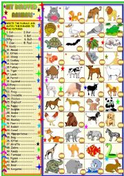 English Worksheet: My beloved animals  plurals and matching