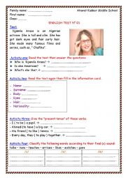 English Worksheet: 2ms test 1