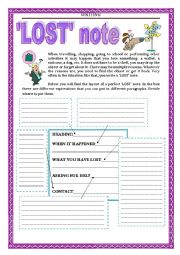English Worksheet: WRITING - LOST note