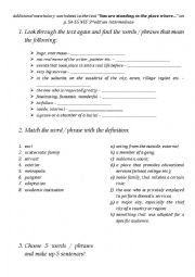 Additional vocabulary worksheet to the text You are standing in the place where on p. 54-55 NEF 3rd edition Intermediate