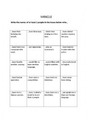 English Worksheet: Mingle