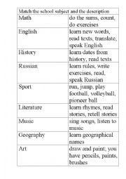 English Worksheet: School subjects
