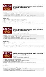 English Worksheet: Charlie and the Chocolate factory : beginning of the movie and characters.