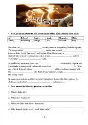 English Worksheet: Moviesheet: The Longest Ride (with key)