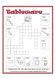 English Worksheet: TABLEWARE CROSSWORD PUZZLE