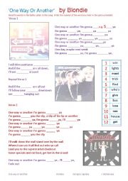 English Worksheet: SONG One Way or Another by Blondie