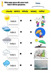 English Worksheet: Weather Matching Words with Pictures