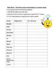 English Worksheet: the internet gives new meaning to common words