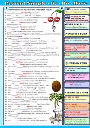 English Worksheet: Present Simple of the verbs BE, DO and HAVE-exercises and explanations