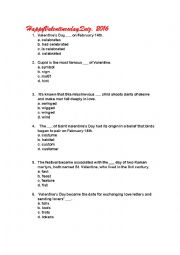 English Worksheet: Valentines Day Quiz