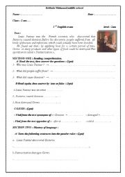 A test about Louis Pasteur and his discovery designed for 4th year Algerian middle school