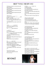 English Worksheet: Song: Best Thing I Never Had (Beyonc)