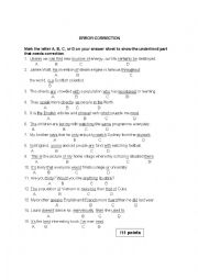 English Worksheet: Error Correction 4 - Multiple Choice Questions