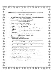 English Worksheet: Grammar worksheet on Do or Does