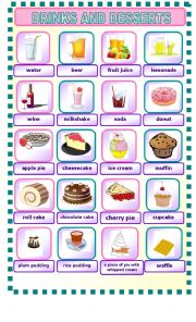 English Worksheet: DRINKS AND DESSERTS PICTIONARY