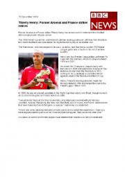 English Worksheet: Thierry Henry: Former Arsenal and France striker retires