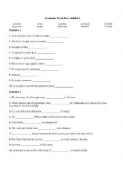 English Worksheet: Academic Word List Sublist 1 Group 1 Homework