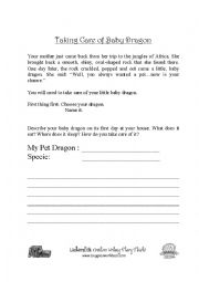 English Worksheet: Taking Care of Baby Dragon