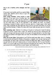 English Worksheet: How to be a heathy active teenager and feel good