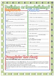 English Worksheet: Defining or Non-defining?