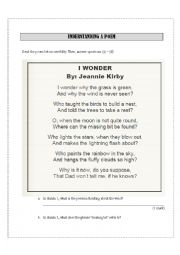 English Worksheet: UNDERSTANDING A POEM