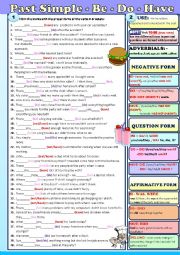 English Worksheet: Past Simple of the verbs BE, DO and Have - exercises and explanations