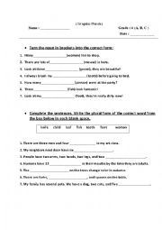 English Worksheet: Irregular plural nouns