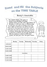 English Worksheet: TIMETABLE
