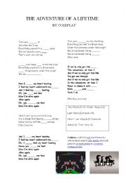 English Worksheet: COLDPLAY Adventure of a lifetime