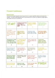 English Worksheet: Present Continuous Board Game