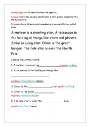 English Worksheet: The night sky