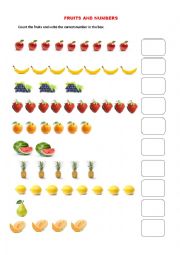 English Worksheet: Fruits and number 1-10