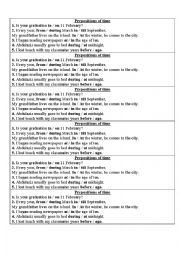 English Worksheet: preposition of time