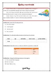 English Worksheet: reading comprehension