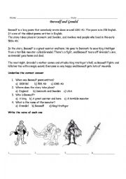 English Worksheet: Beowulf and Grendel