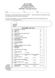 English Worksheet: How green you are questionnaire