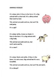 English Worksheet: farm animals riddles