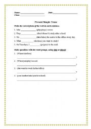 Worksheet for present simple 