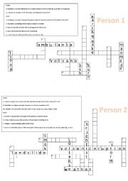 English Worksheet: Natural diasters pairwork crossword