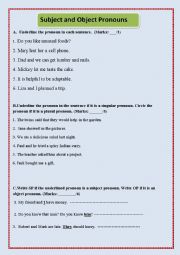 English Worksheet: Grammar Test (Subject and Object Pronouns)
