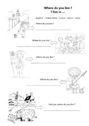 English Worksheet: Where do you live