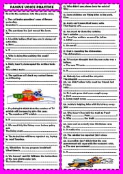 English Worksheet: Pasive voice practice: rephrasing (+ key)