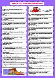 English Worksheet: Reported speech practice: rephrasing (+ key)