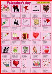 English Worksheet: Valentines Day Quiz No.1   Multiple Choice